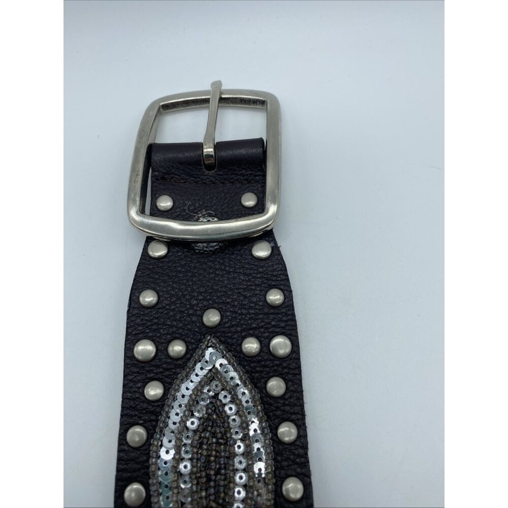 Brown Genuine Leather Belt F 20105 Women's Size M Stones, and Rivets - Picture 5 of 13